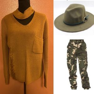 V neck fringe sweater